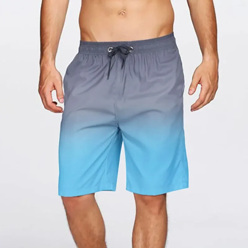 Gradient Swimming Trunks Mens Beach Pants Hot Spring Summer Holiday Shorts Lace Up Pocket Elastic Rise Shorts For Man шорты 3