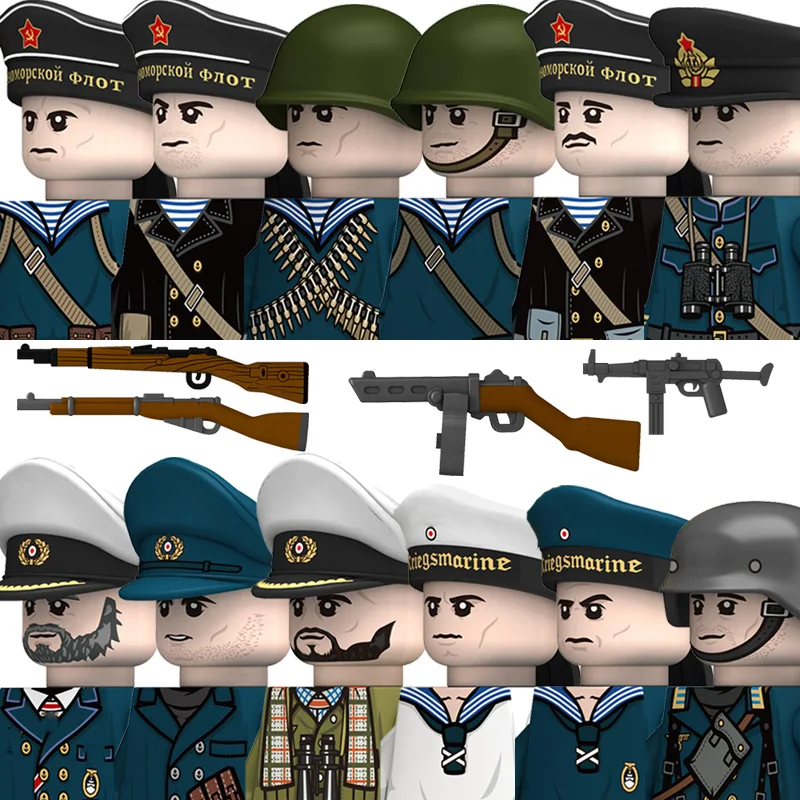 WW2 Military Navy Serie Soldat Figuren Bausteine Sowjetunion Krieger Infanterie Offizier Gedruckt Helm Ziegel Spielzeug Geschenke