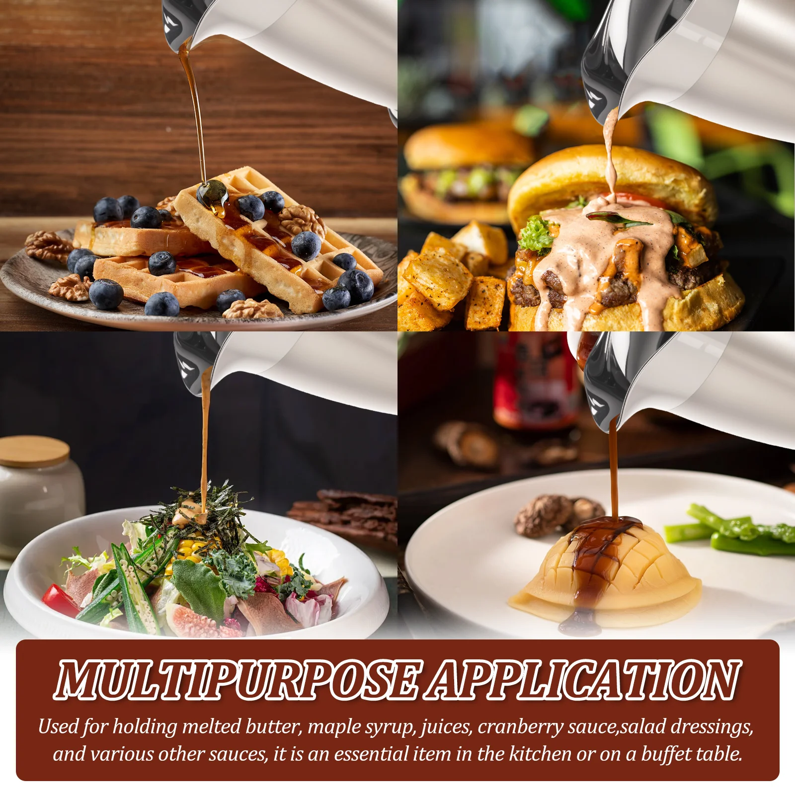 Stainless Steel Gravy Boat 450/750ml Gravy Sauce Jug with Hinged Lid for Family Dinner, Christmas Party Gravy Pitcher