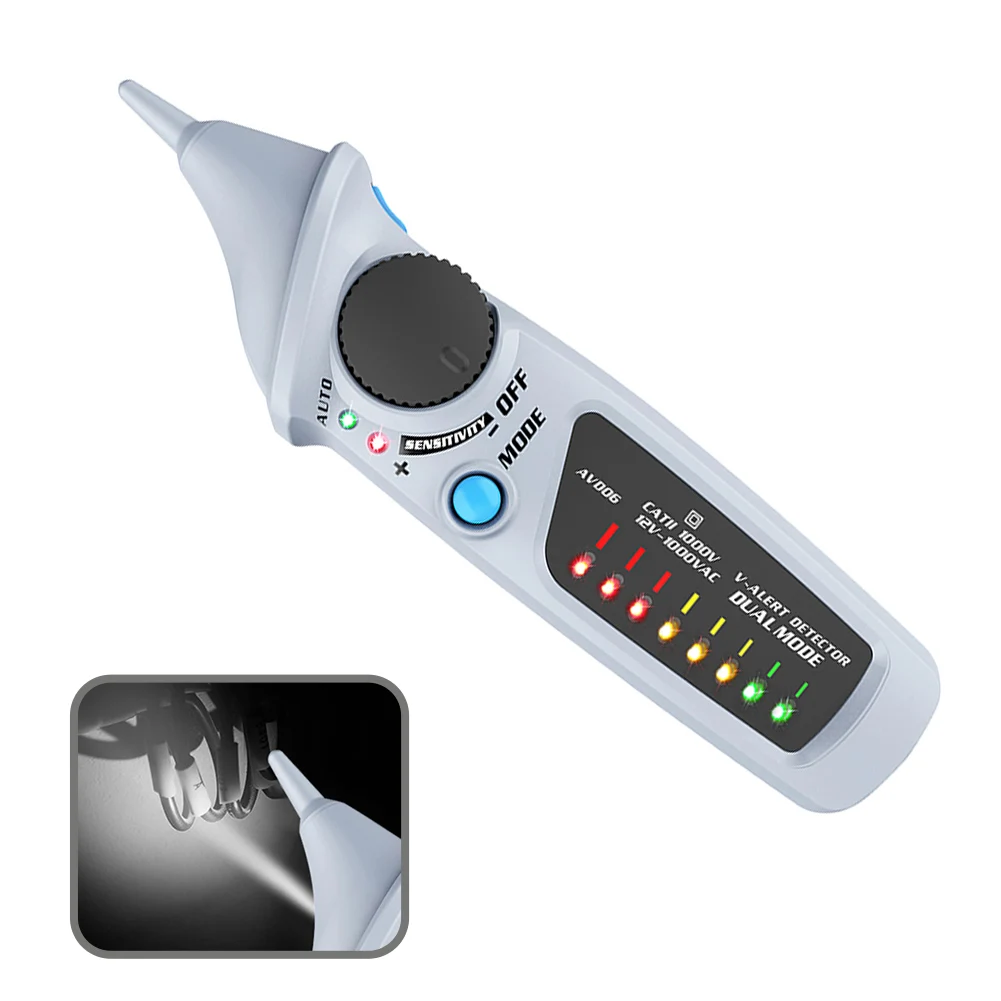 AVD06 어두운 곳용 LED 손전등이 있는 비접촉식 전압 감지기 AC 12V1000V 5분 후 자동 종료