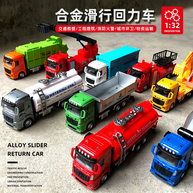 Diecast 1:32 Scale Vehicles Fire Truck Garbage Truck Alloy Engineering Truck Simulation Car Model Toy Collection Ornaments Gifts