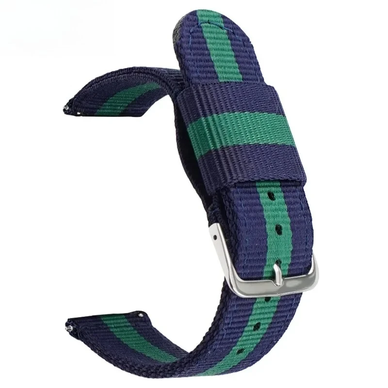 Universal Striped Nylon Canvas Watch Strap with Quick Release - Unisex, Multiple Sizes