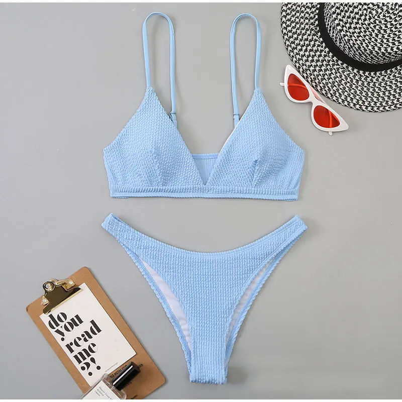 Sexy Plain Rib Bikini 2022 Swimwear Push Up Women Swimsuit Female Micro Thong Bikinis Set Summer Solid 2 Piece Bathing Suit cheeky bikini sets