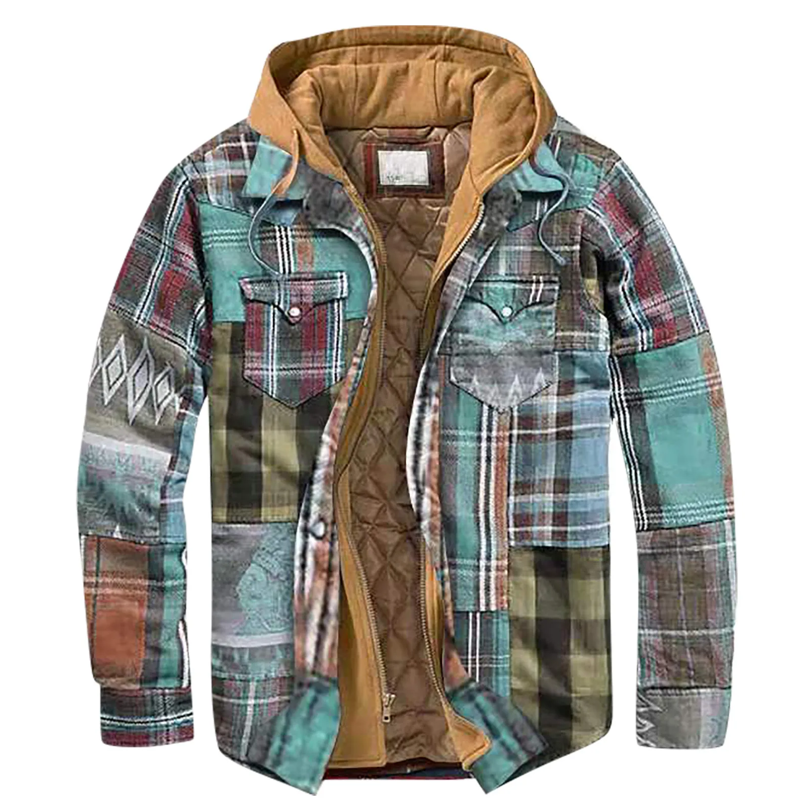 

Men's Quilted Lined Button Down Plaid Shirt Add Velvet To Keep Warm Jackets With Hood chamarras para hombre jackets for men