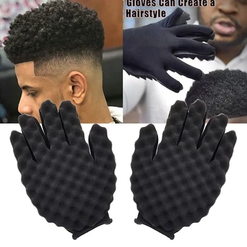 1pcs African braided hair care twisted wave shaped soft sponge gloves, salon hair styling glove tool Special for real hair wigs