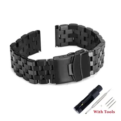 Premium Solid Stainless Steel Watch Strap with Flat Interface and Tool Accessories - 24mm (Black - Pins)