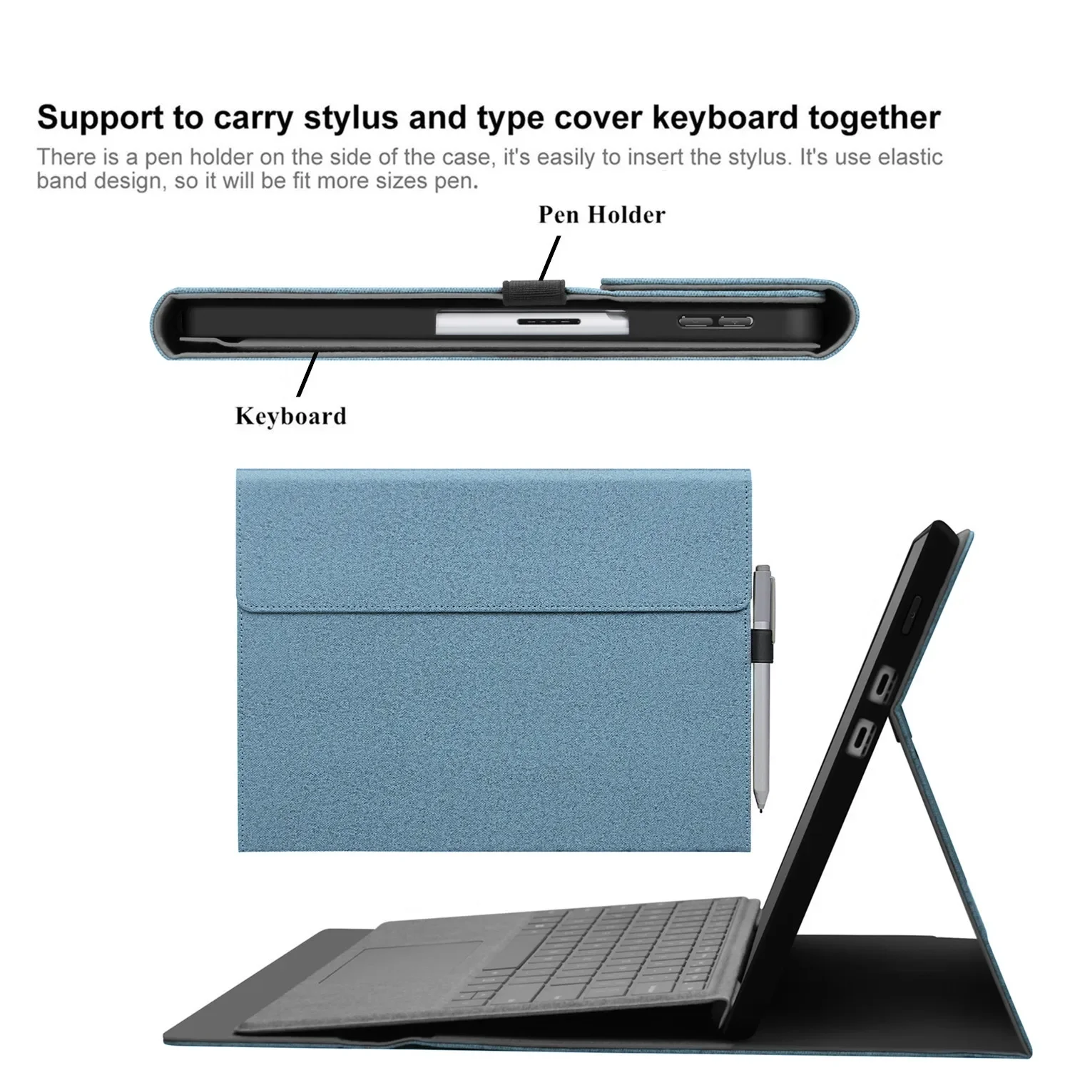 Microsoft Surface Pro X 13 Inch Case Stylus Holder Multi-Angle Stand Protective Folio Cover Models