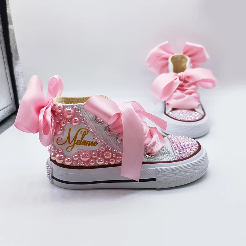 Dollbling Unicorn Bow Little Kid Glitter Sneakers Personalized Baby