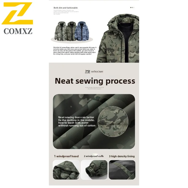 2025 Men's Camo Hooded Jacket  Winter Thermal Coat Waterproof Windproof Military Style Outdoor Travel Parka with Fleece Lining