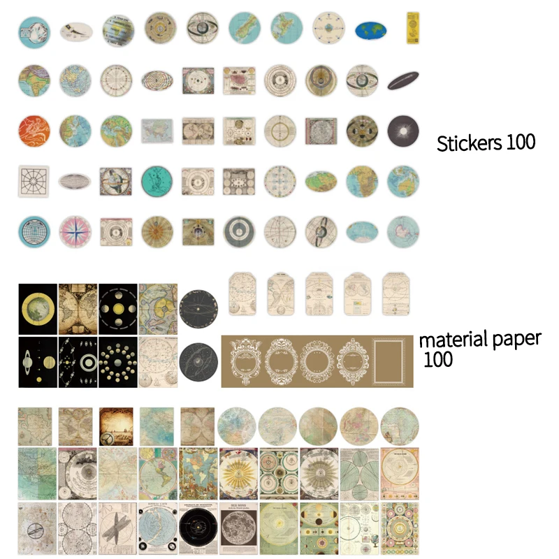 200 pcs/set Vintage stickers + Material Paper Set DIY Ledger Diary Scrapbook set Material pack Planner handmade accessories stickers scrapbooking supplies scrapbooking paper