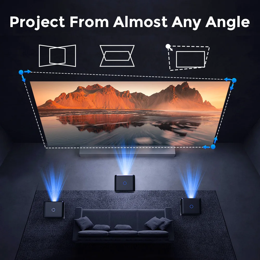 ISINBOX 4K Android Projector 2+16G Native 1080P 1920*1080P Dual WIFI6 BT5.0 Electronic Keystone Correction Focus Movie Projector