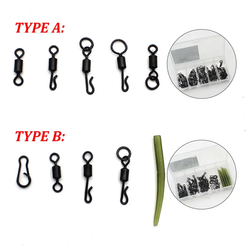 10 Set Carp Fishing Swivels Kit Anti Tangle Sleeves Quick Change Swivels  Fishing Connector For Carp Hair Rigs Making Accessories