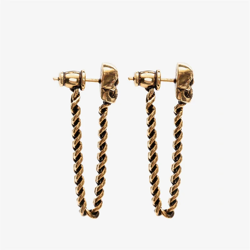 XIALUOKE Vintage Skeleton Skull Stud Earrings For Women European American Style Personality Tassel Earrings Party Jewelry