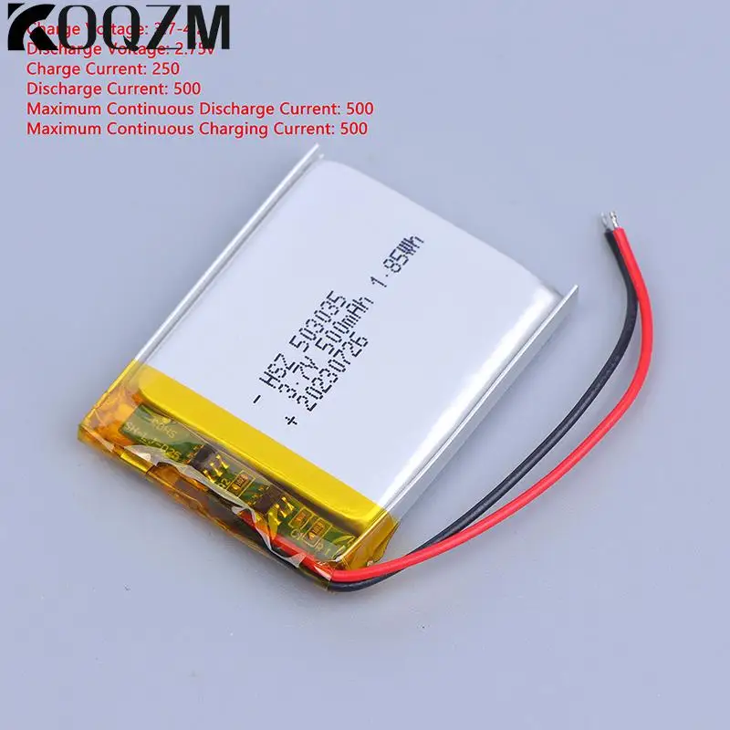 503035 3.7V 500mAh Lithium Polymer Battery 3 7V Volt LiIon Lithium