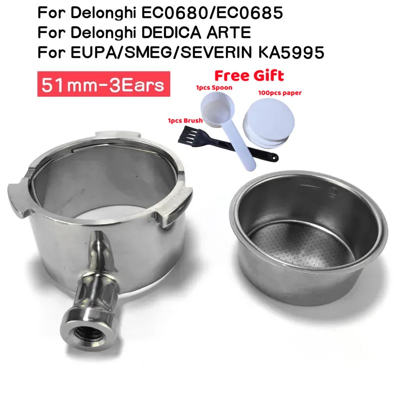 Testa Portafiltro Per Caffè Con Cestello Da 2 Tazze, Macchina Da Caffè Senza Fondo Da 51Mm, Delonghi Ec680 Ec685, Dedicata Arte