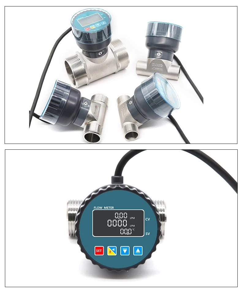 SUS-LCD Compact Stainless Steel LCD Water Flow Meter Battery Operated Threaded f