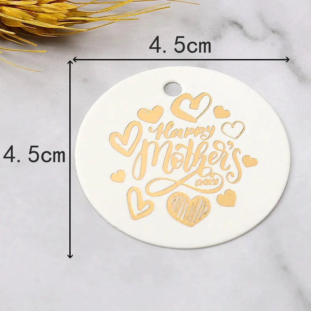 50pcs Happy Mother\'s Day Gift Tags Bronzing White Paper Cards Mother Mum Mommy Gifts Bags Boxes Decoration Product Hang Tag