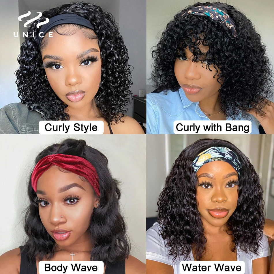 Unice Hair Short Curly Bob Wig Top Quality Headband Wig Easy Installing  Brazilian Curly Human Hair Wig 150% Density - Full Machine Wigs - AliExpress