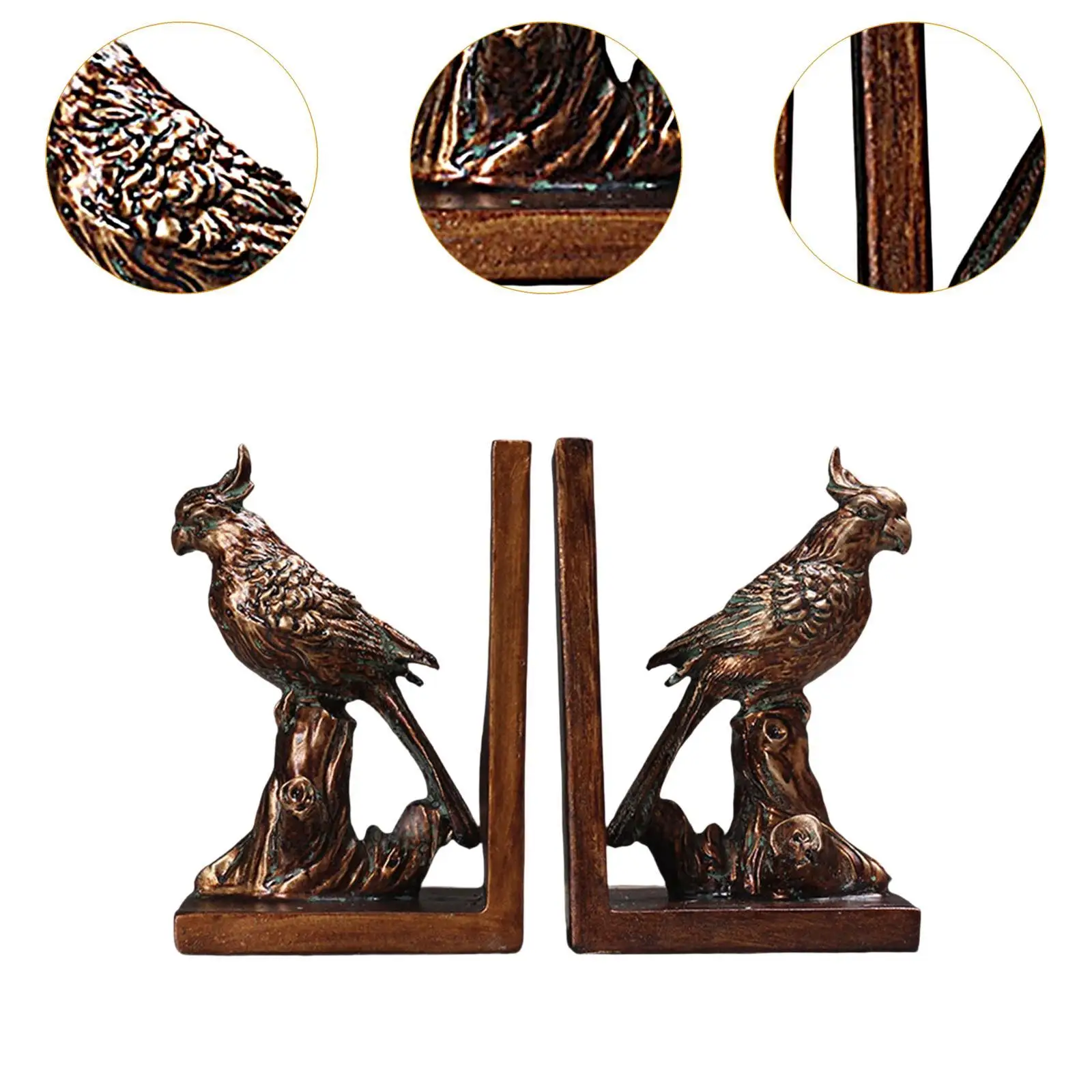 2Pcs Parrot Bookends Book Holders Bookshelf Decorations Tabletop Decor Book Stoppers Desktop Ornaments for Living Room Shelf