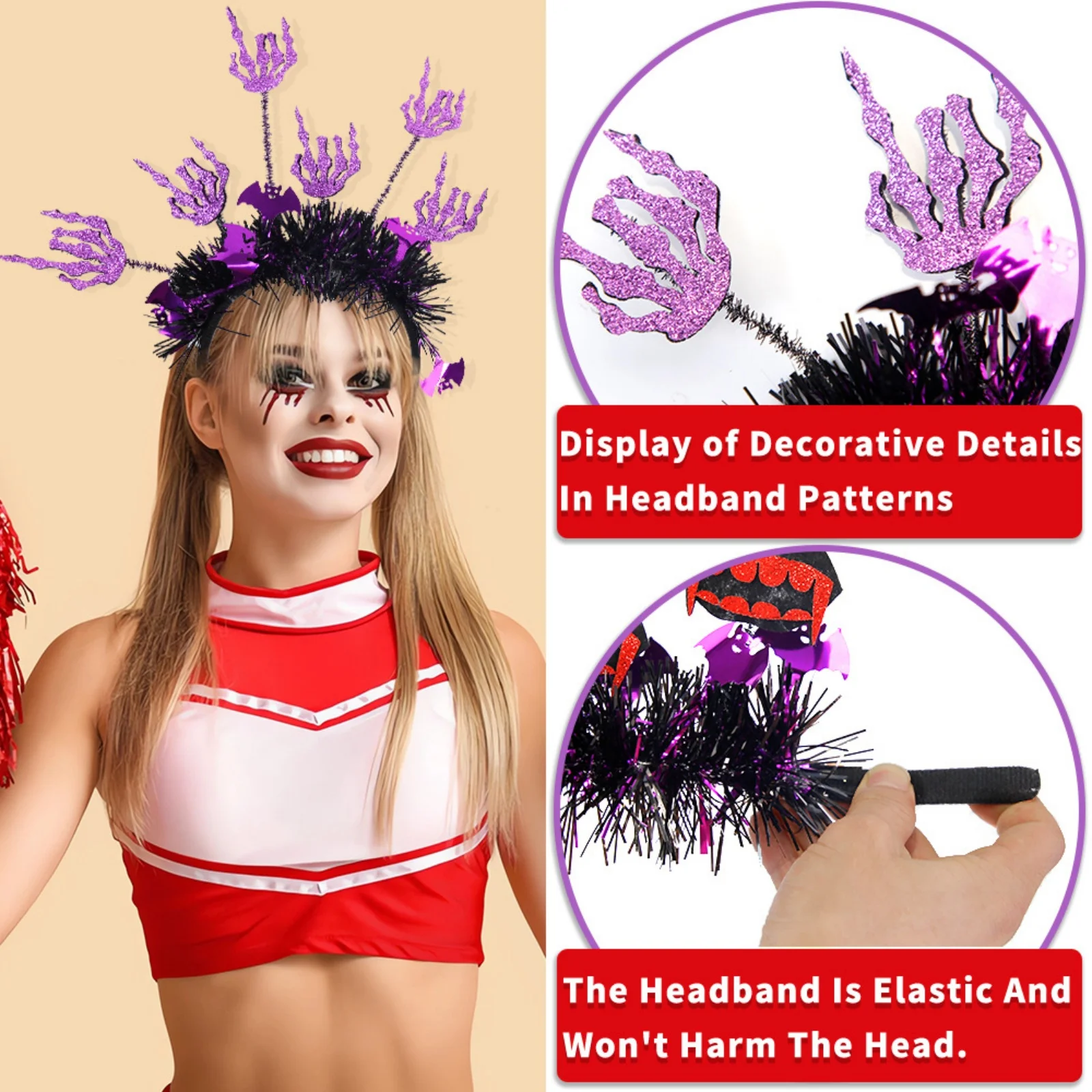 1PC Halloween Headbands Set, 6 Styles With Spooky Elements (Skull, Pumpkin, Spider), Festive Hair Accessories