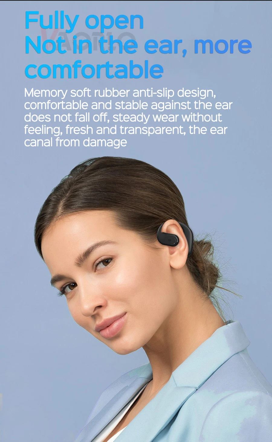 VAORLO Ear-hook Bluetooth 5.4 Business Earphone 180° Rotation Open Ear Headset With Mic Long Battery Life HiFi Stereo Headphone