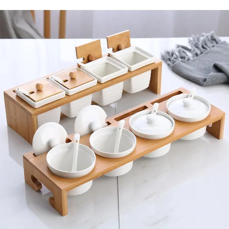 Ceramic Jar Seasoning Box Set Seasoning Box Salt Shaker Pepper with Lid Household Kitchen Organiser Supplie Mason Jars