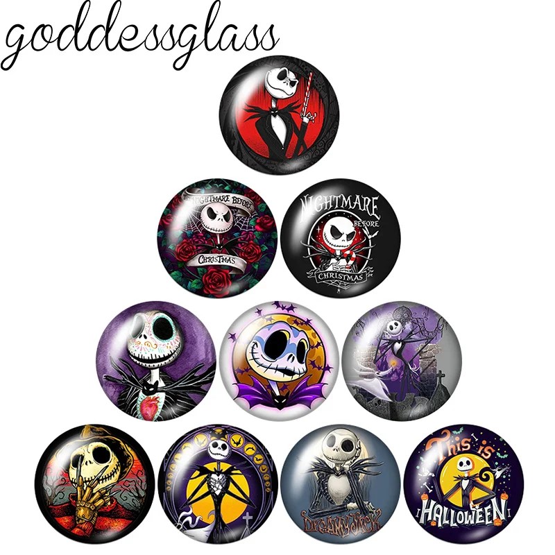 The Nightmare Before Christmas Jack Skellington 12mm/18mm/20mm Round glass cabochon flat back Making findings for bracelets