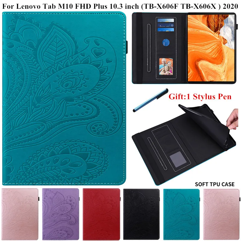 

Cute Flower Embossed for Lenovo Tab M10 FHD Plus Case PU Leather Cover Case for Lenovo Tab M10 FHD Plus TB X606F 10.3 Tablet