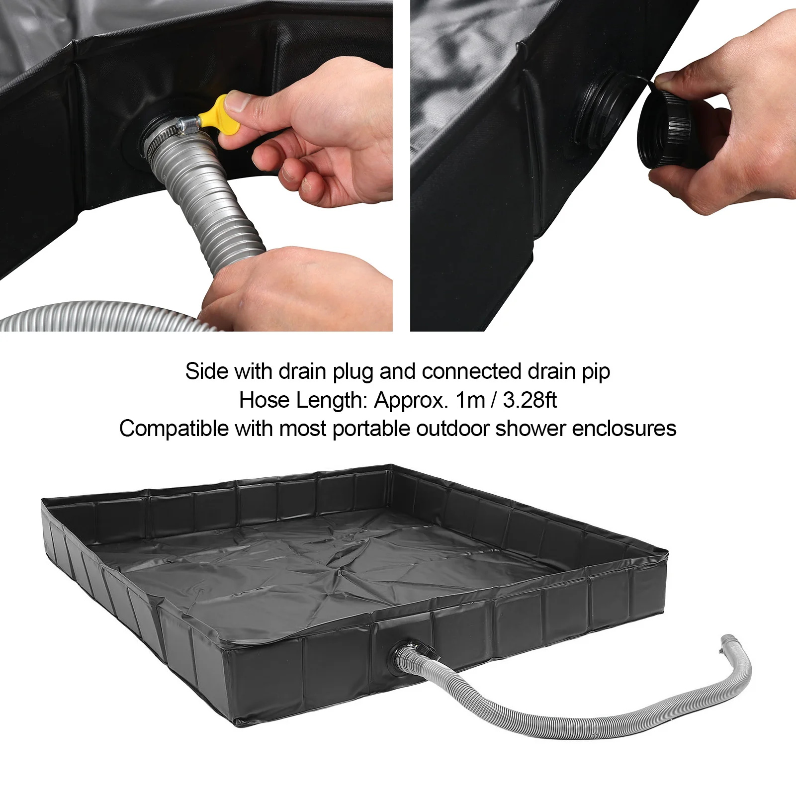 Outdoor Foldable Shower Base 1m Drain Pipe 41 X 41 X 6 Inches Compact Puncture Proof Portable Shower Pan for RV Trailer Beach