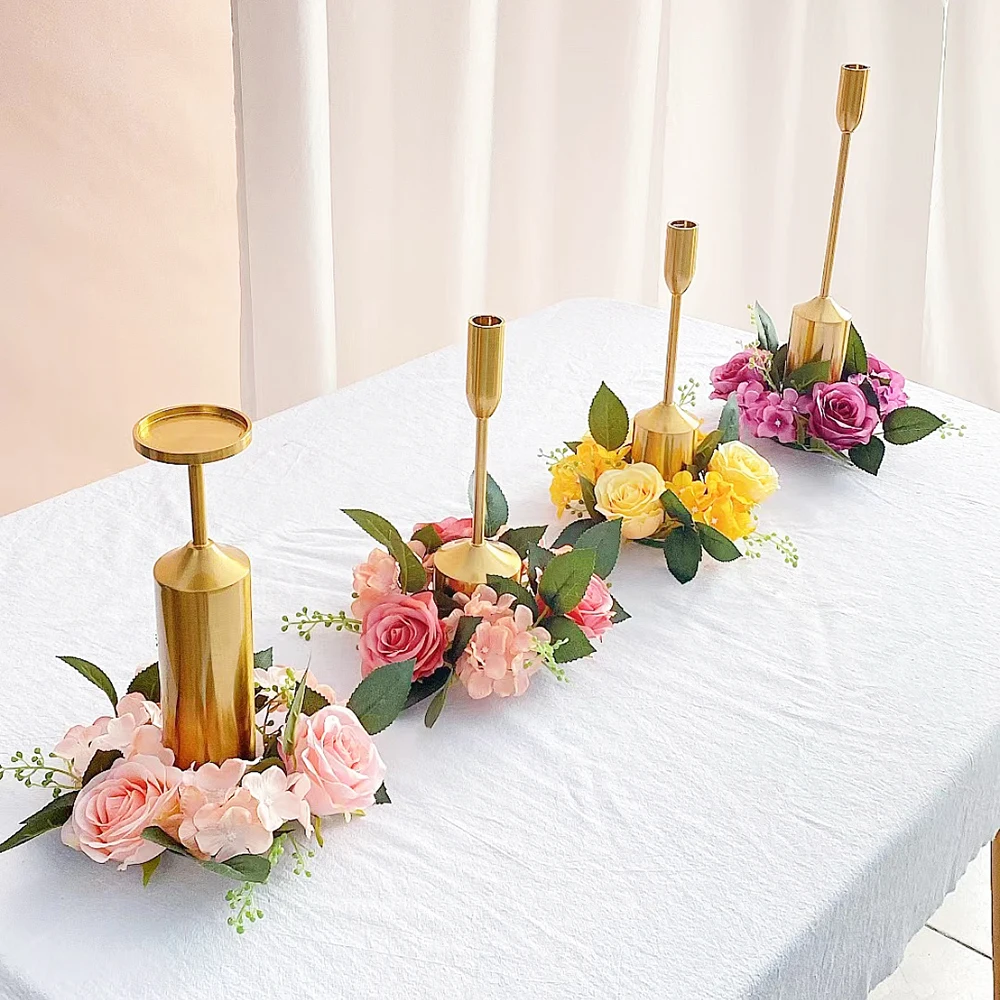 

2 шт., европейский стиль, искусственный венок с розами, подсвечник, гирлянда, Рождественское украшение, стол, Свадебная вечеринка, украшение для дома, цветок