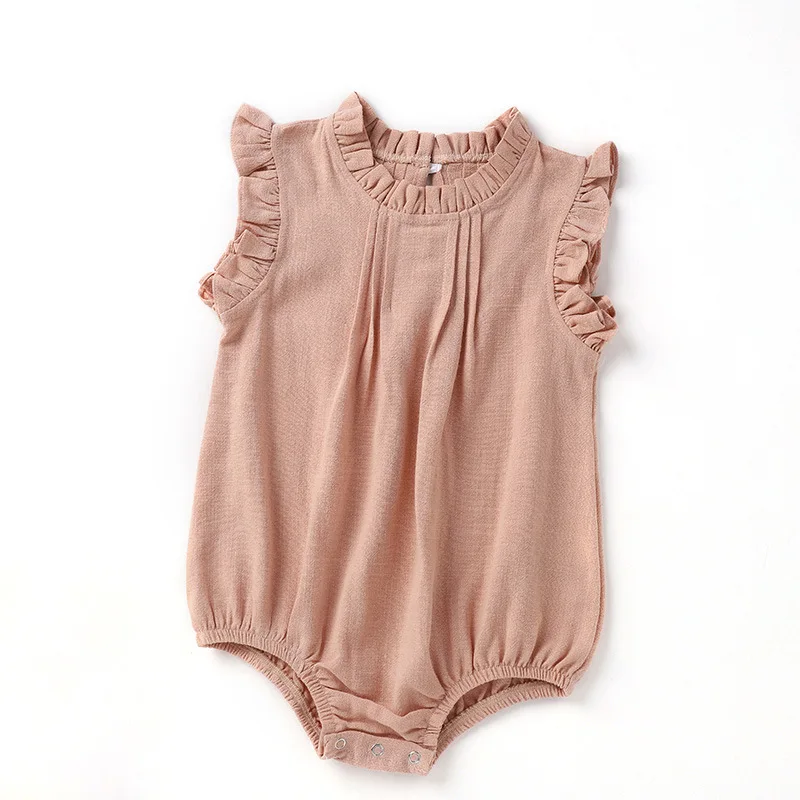 Sleeveless Linen Baby Girls One Piece Summer Outfit