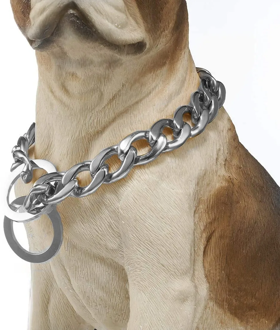 

Gold Tone Dog Chain Collar Stainless Steel NK P Chain Cuban Link Dog Chain Collars 11mm/15mm/19mm 12-26inch for S,M,L Dogs
