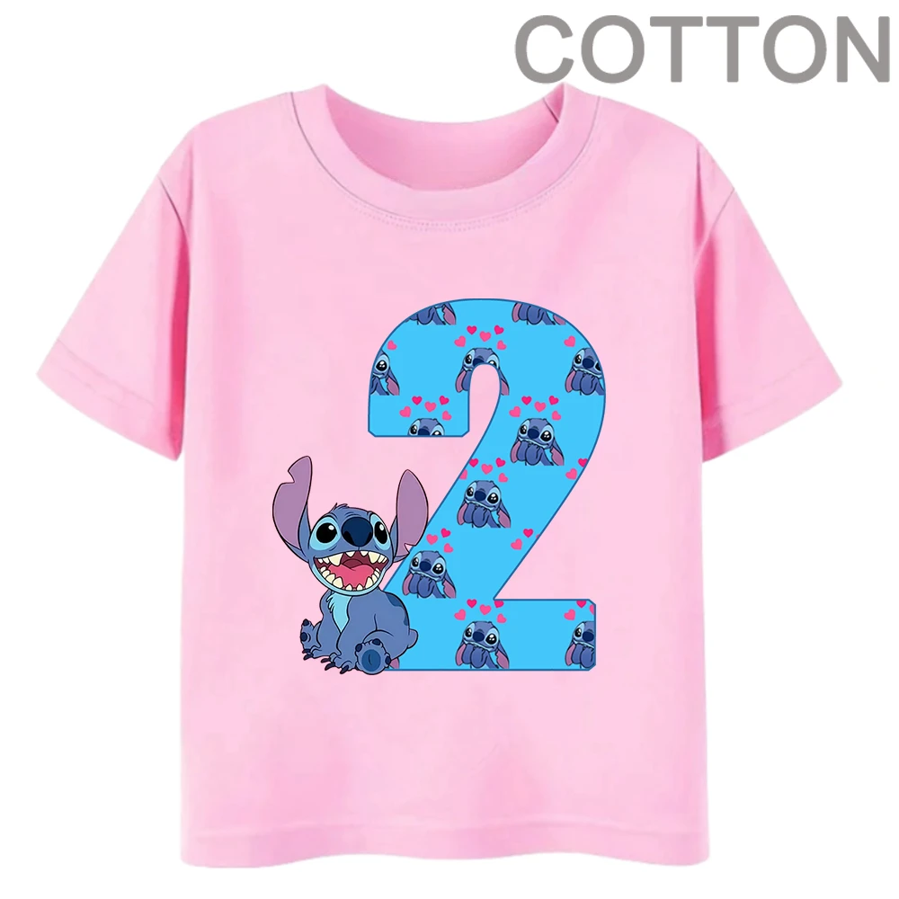 thumbnail image 1 of Camiseta de algodón para niños de Disney con combinación de nombre y dígitos 1, 2, 3 y 4 de PINK Stitch, dibujos animados Kawaii, informal, para niñas y niños, estilo Harajuku, 1 of 4