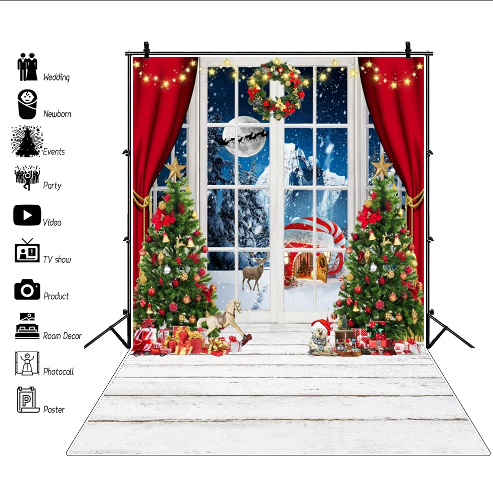 Fundo da Fotografia do Feliz Natal Placa de Madeira Decoração do Natal Pinho Neve Bebê Peitoril da Janela Estúdio de Fotografia Inverno - Image 2