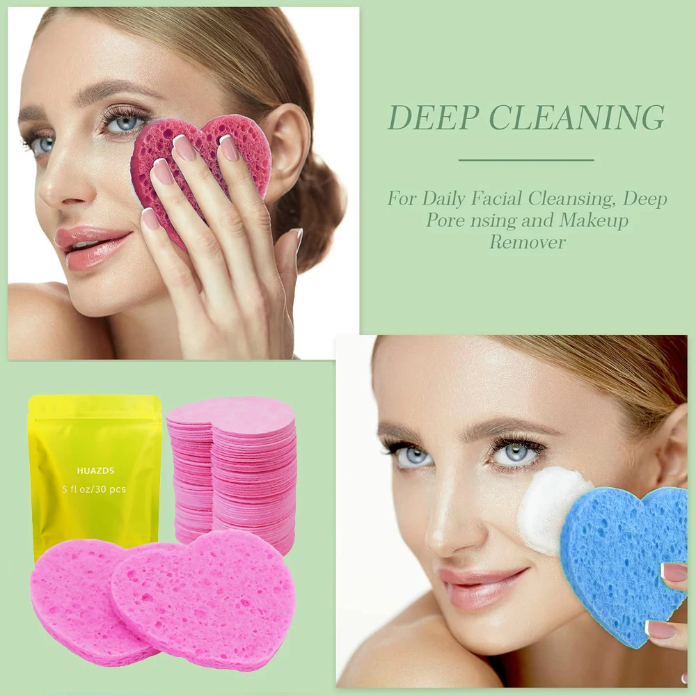 Powder puff 30-Count Compressed Facial Sponges, 100% Natural Cosmetic Spa Sponges for Facial Cleansing, Exfoliating Mask