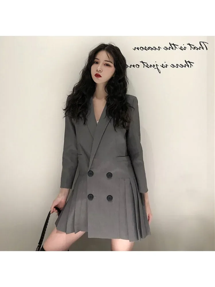 

Women's Blazers Suit Elegant Women's Fall 2023 Fashion Women Clothing Small Suit Lapel Black Slim Trench Coat Pleated Dress Coat