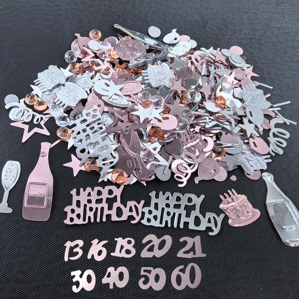 Rose Gold Happy Birthday & Anniversary Celebration Confetti with Foil Stars Sequins Table Decor