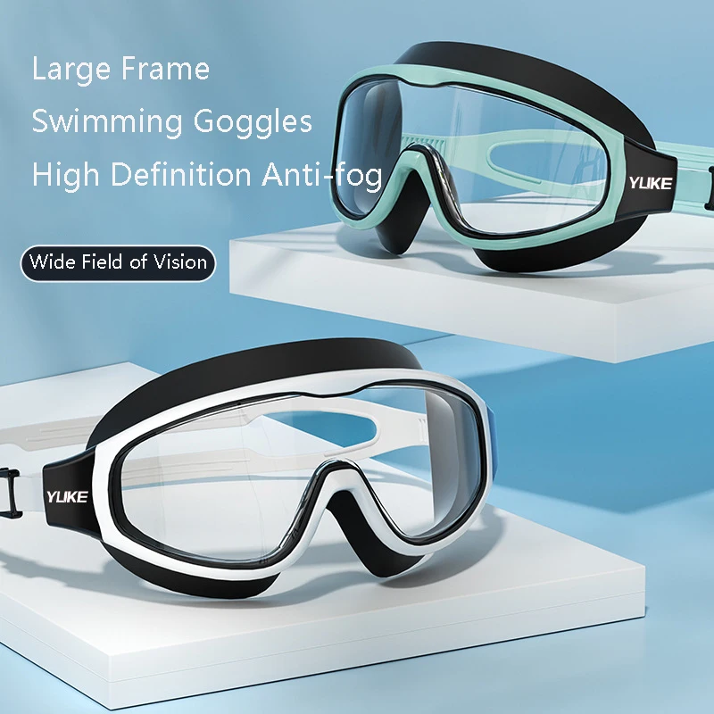 Large Frame Swimming Goggles New Fashion for Adults Professional HD Anti-fog Glasses with Earplugs Diving Swimming Accessories myopia swimming goggles professional prescription adults pool caps waterproof piscina ear plug swim eyewear diving glasses
