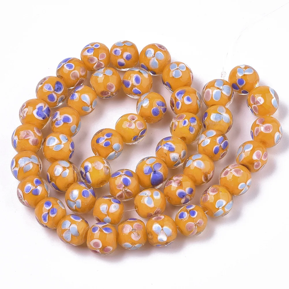 45pcs/Strand 12mm Colorful Inner Flower Round Handmade Lampwork Bead Strand Loose Beads for Bracelet Necklace DIY Jewelry Making