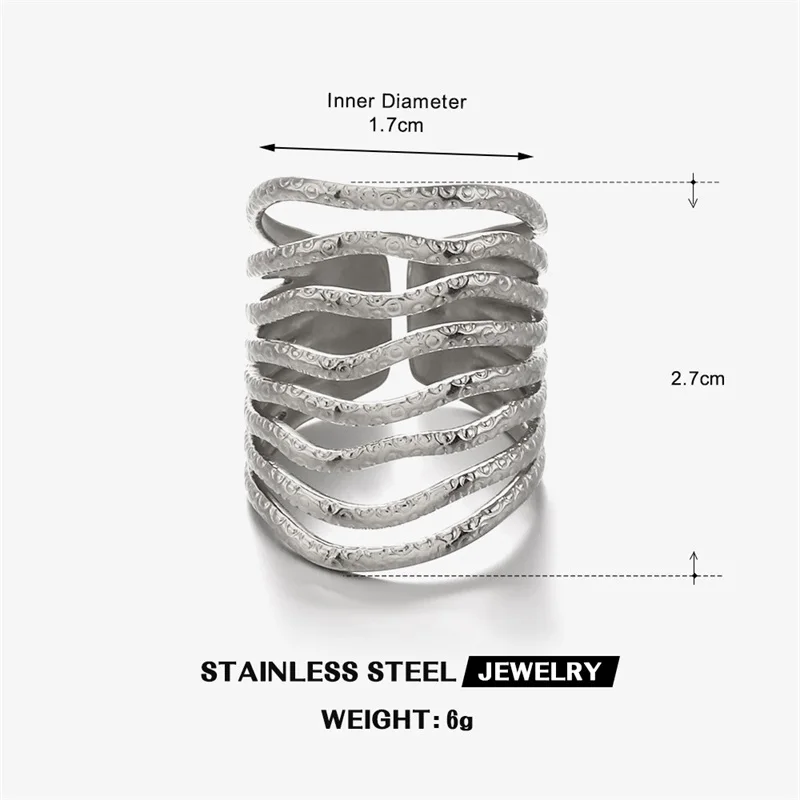 GANPUP 316L Edelstahl Metall 2-Farben durchbrochene Linien Offener Ring für Frauen Neue trendige wasserdichte Fingerringe Schmuck Geschenke – Detail 7