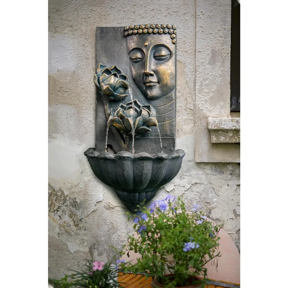 Tall Outdoor Zen Buddha Lotus Wall Fountain