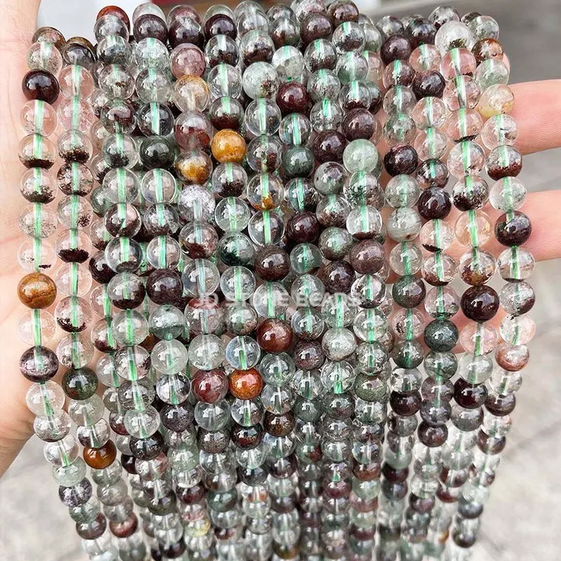 Natural Stone Beads Green Ghost Quartz Lucky Crystal Loose Beads For Jewelry Making Diy Bracelet Necklace Accessory 15" Strand 5