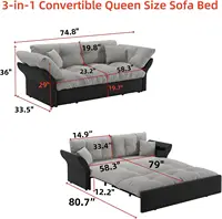 74.8' Queen Velvet Pull Out Sofa Bed, Luxury Futon Couch for Living Room, Office, RV (Grey) 2