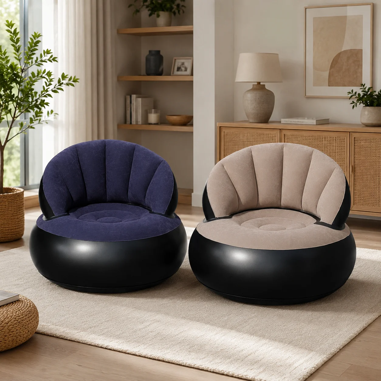 1 chaise longue gonflable avec pompe à air, siège de canapé simple floqué avec dossier de soutien pour chambre à coucher, salon et terrasse