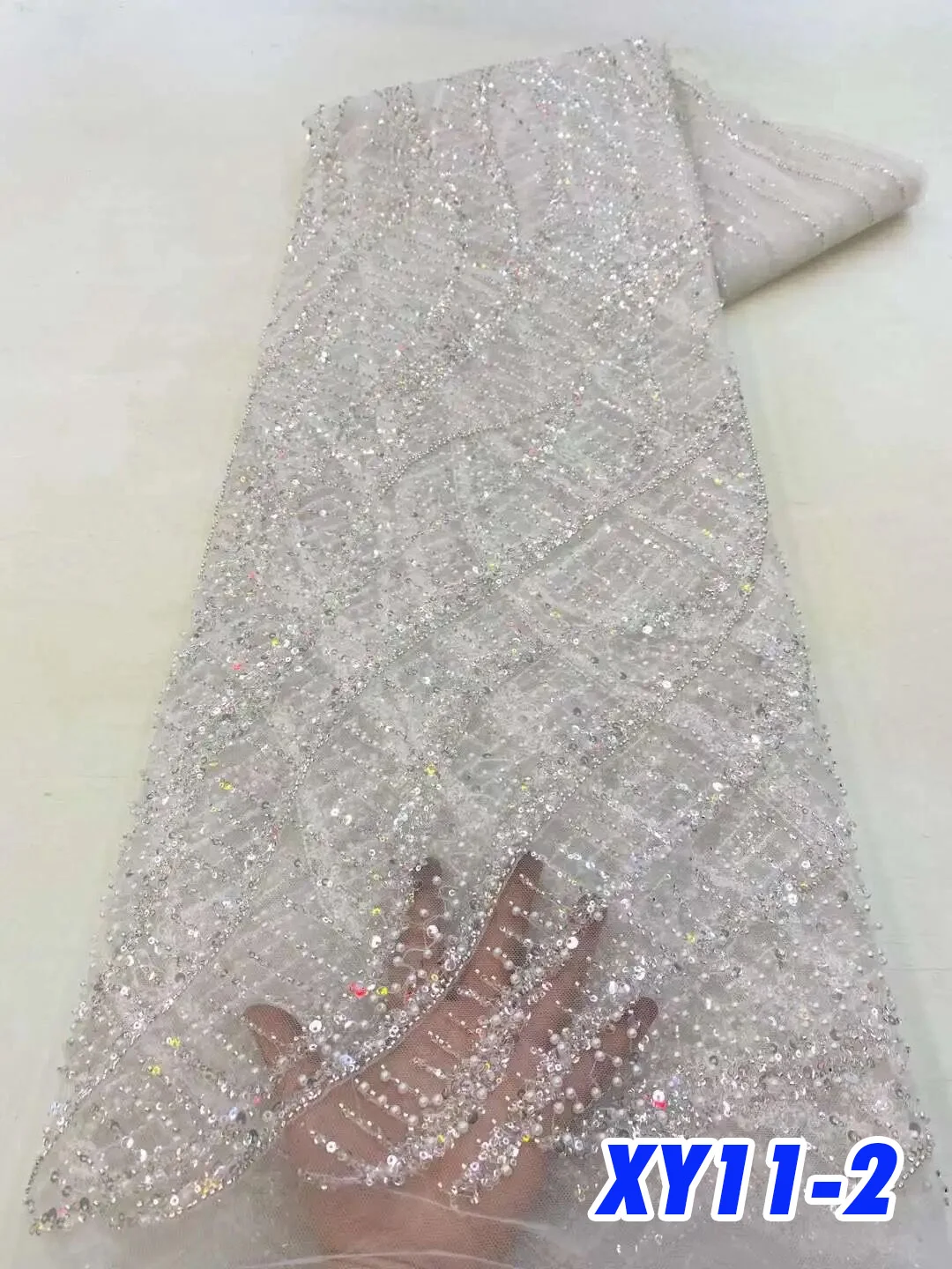 

PGC White Beaded Embroidery Lace Nigerian French Net Pearl Sequins Tulle African Lace Fabric for Dubai Luxury Wedding Party Robe