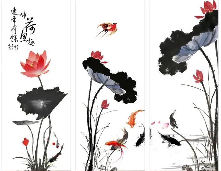 

MT4001 Chinese Style lotus goldfish Decorative Print Art Canvas Poster For Living Room Decor Home Wall Picture