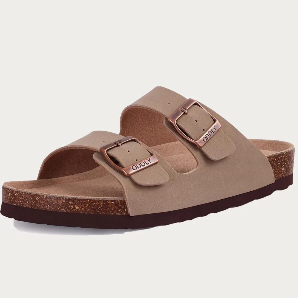 SIKELO Women's Cork Footbed Slide Sandals - Arch Support, Adjustable Straps, Memory Foam