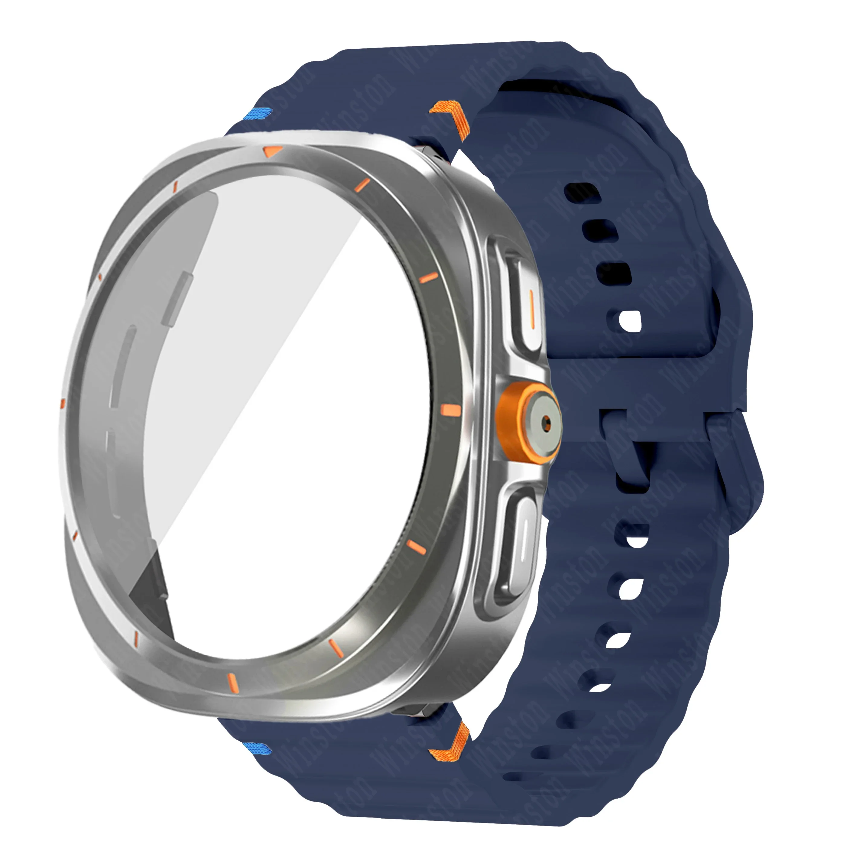 Silicone Band & Tempered Glass Protective Case with Strap