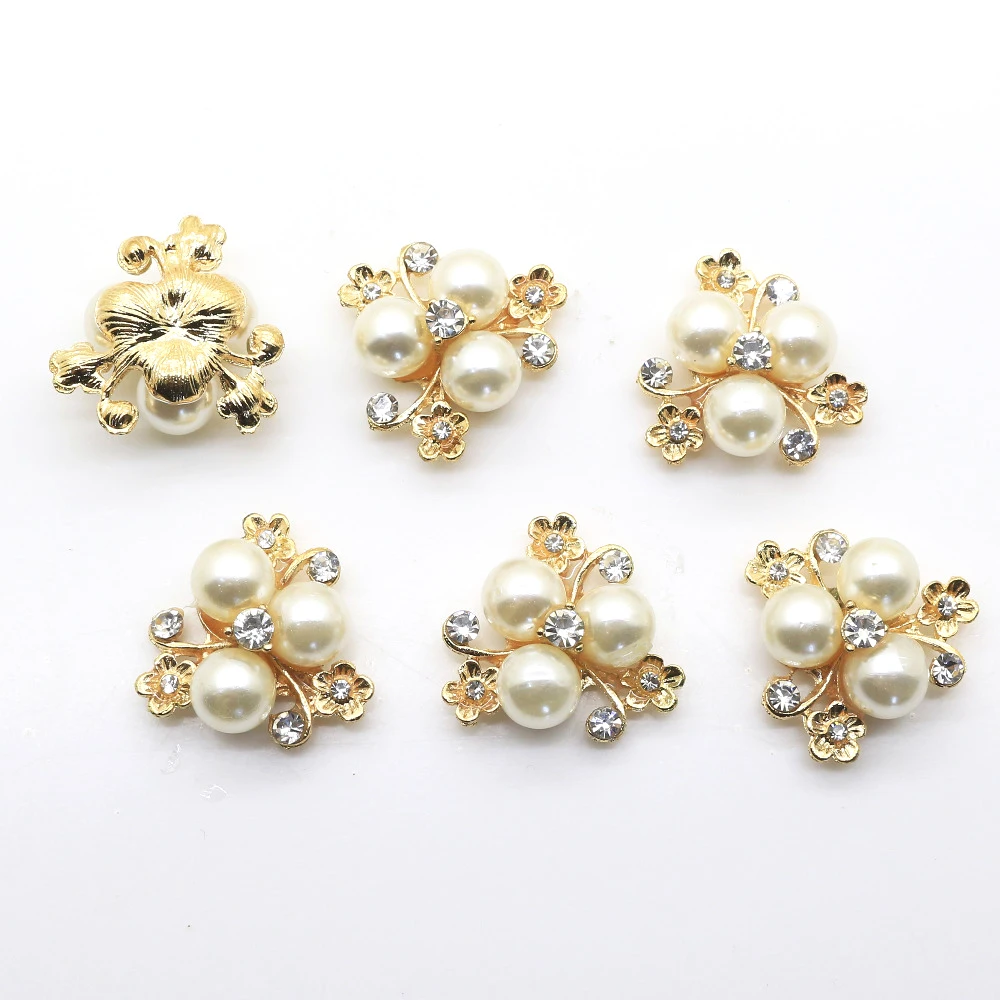 10 pcs/lot 2.3cm Flat Back Brooch Alloy Rhinestone Button ,Pearl Button Decoration For Wedding