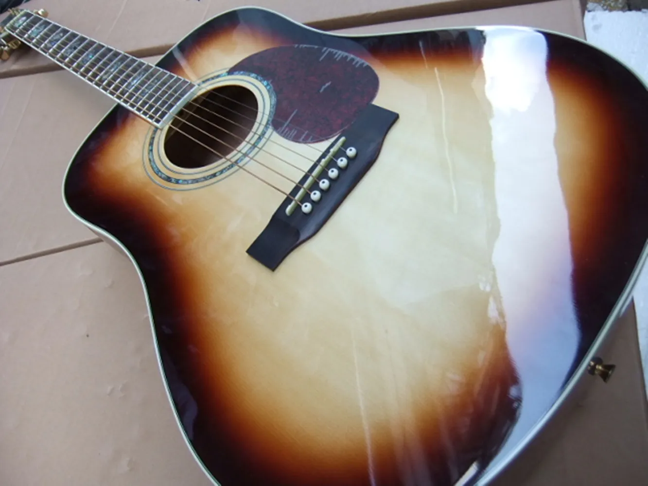 Guitare acoustique incrustée d'ormeau à doigts noirs, bois massif poli, 41  po - AliExpress